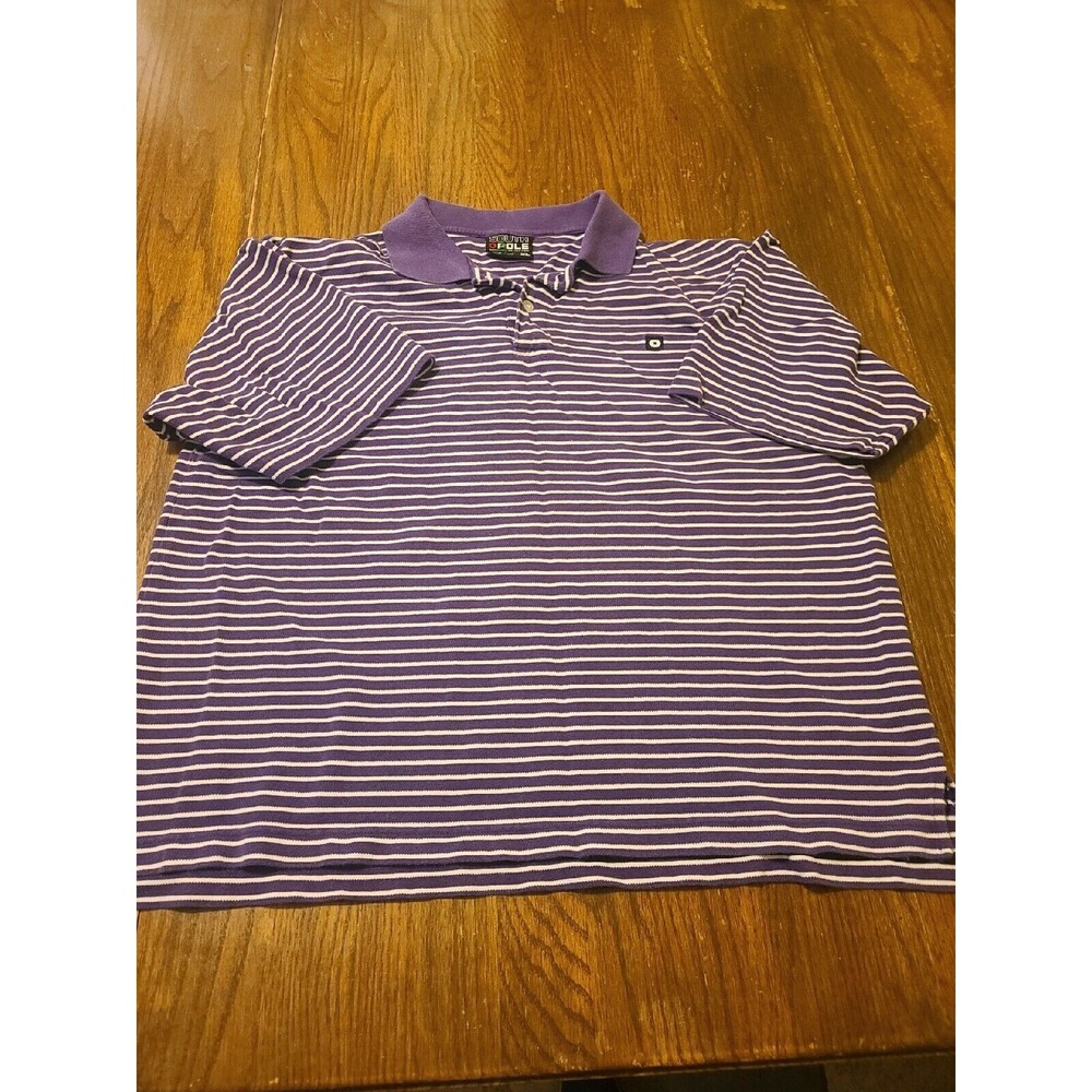 Men's South Pole Logo Purple Striped Collared Polo Short Sleeve Shirt XLarge